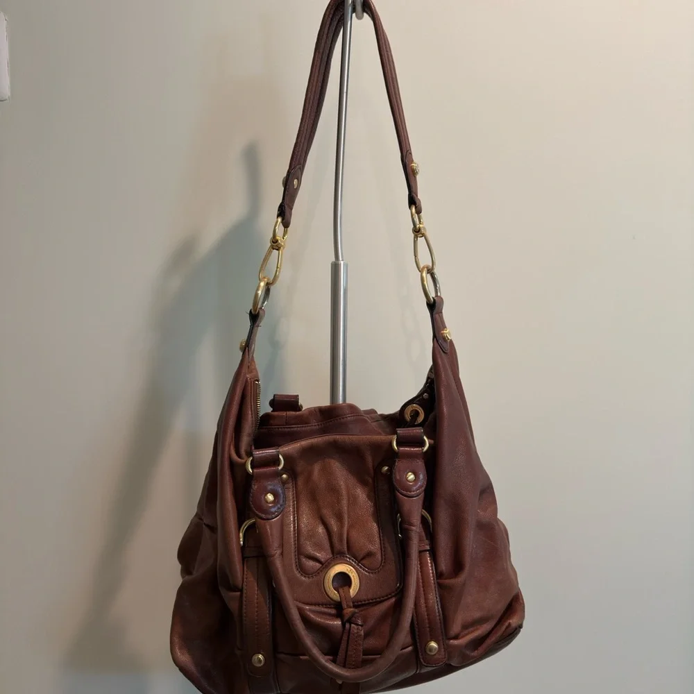 B. Makowsky brown leather shoulder bag with gold-tone hardware - Picture 3 of 8